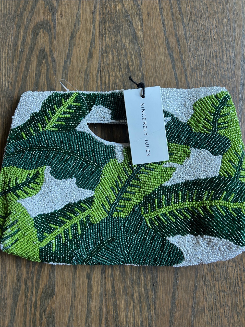 Sincerely Jules Green Beaded Leaf Clutch